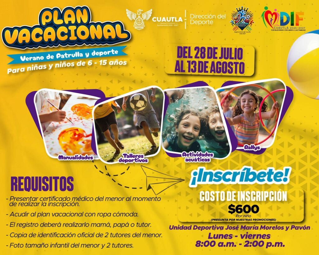 Invita Ayuntamiento de Cuautla al Plan Vacacional “Verano de Patrulla y Deporte” para niñas y niños